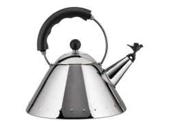 9093, Hervidor de acero con asa negro y silbato, Alessi