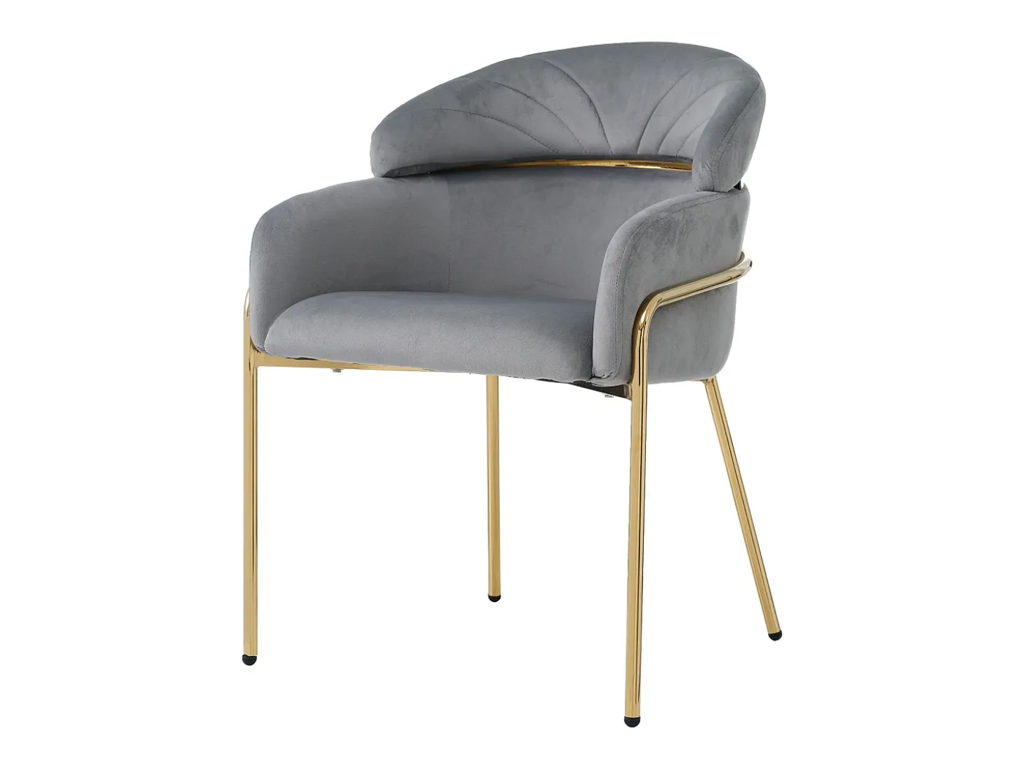 1 silla de comedor en terciopelo gris con respaldo acolchado y patas de metal dorado