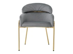1 silla de comedor en terciopelo gris con respaldo acolchado y patas de metal dorado
