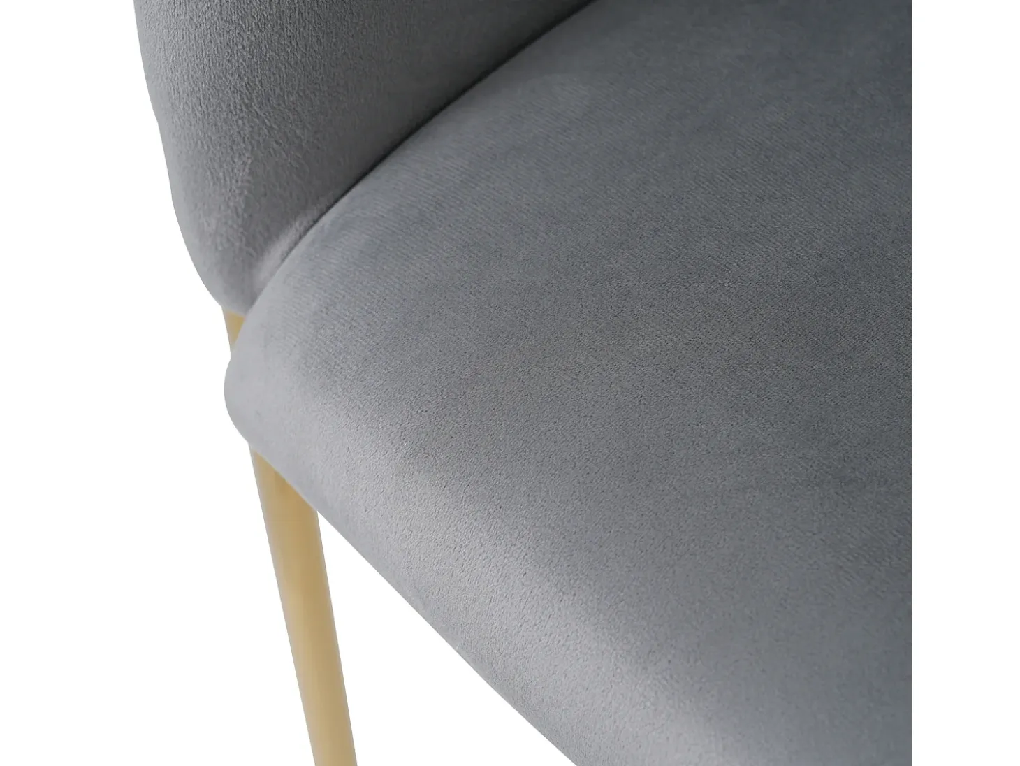 1 silla de comedor en terciopelo gris con respaldo acolchado y patas de metal dorado