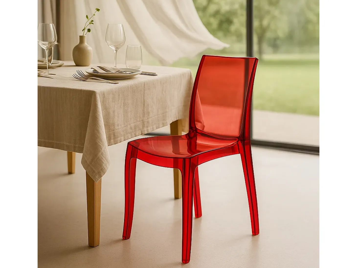 18 Silla de diseño transparente de cocina y comedor Cristal Light Stock - Rojo Transparente
