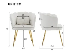1 Silla de terciopelo - con respaldo en forma de pétalo - patas de metal dorado - Beige