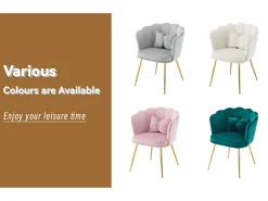 1 Silla de terciopelo - con respaldo en forma de pétalo - patas de metal dorado - Beige