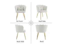 1 Silla de terciopelo - con respaldo en forma de pétalo - patas de metal dorado - Beige