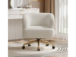 1 Silla en tela chenille - patas de metal dorado - rotación 360° - con 5 ruedas - Beige