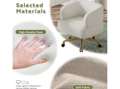 1 Silla en tela chenille - patas de metal dorado - rotación 360° - con 5 ruedas - Beige