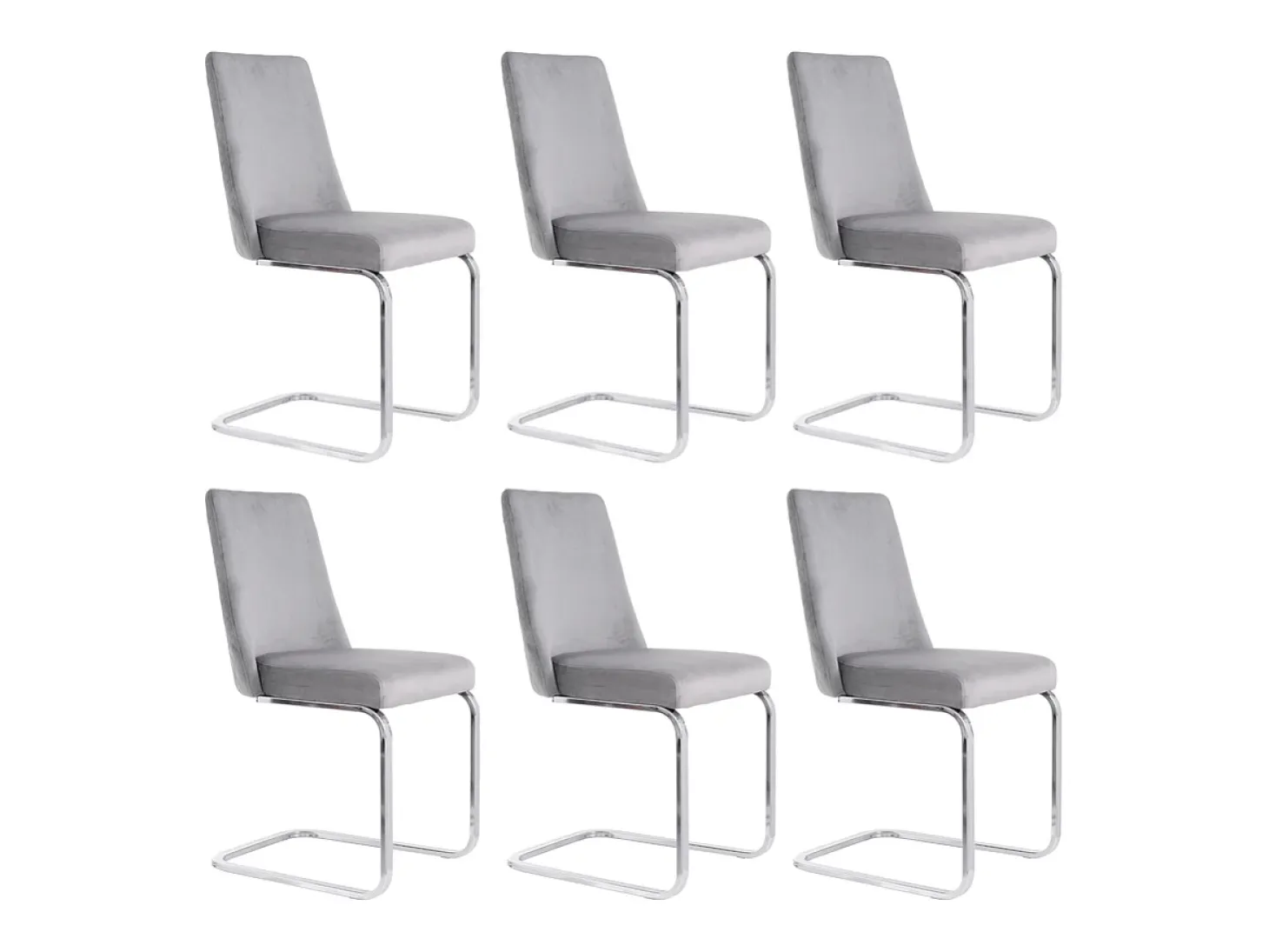 6 sillas cantilever en terciopelo y metal plateado - Diseño diamante - Carga máx. 150 kg - 55x45x87 cm - Gris