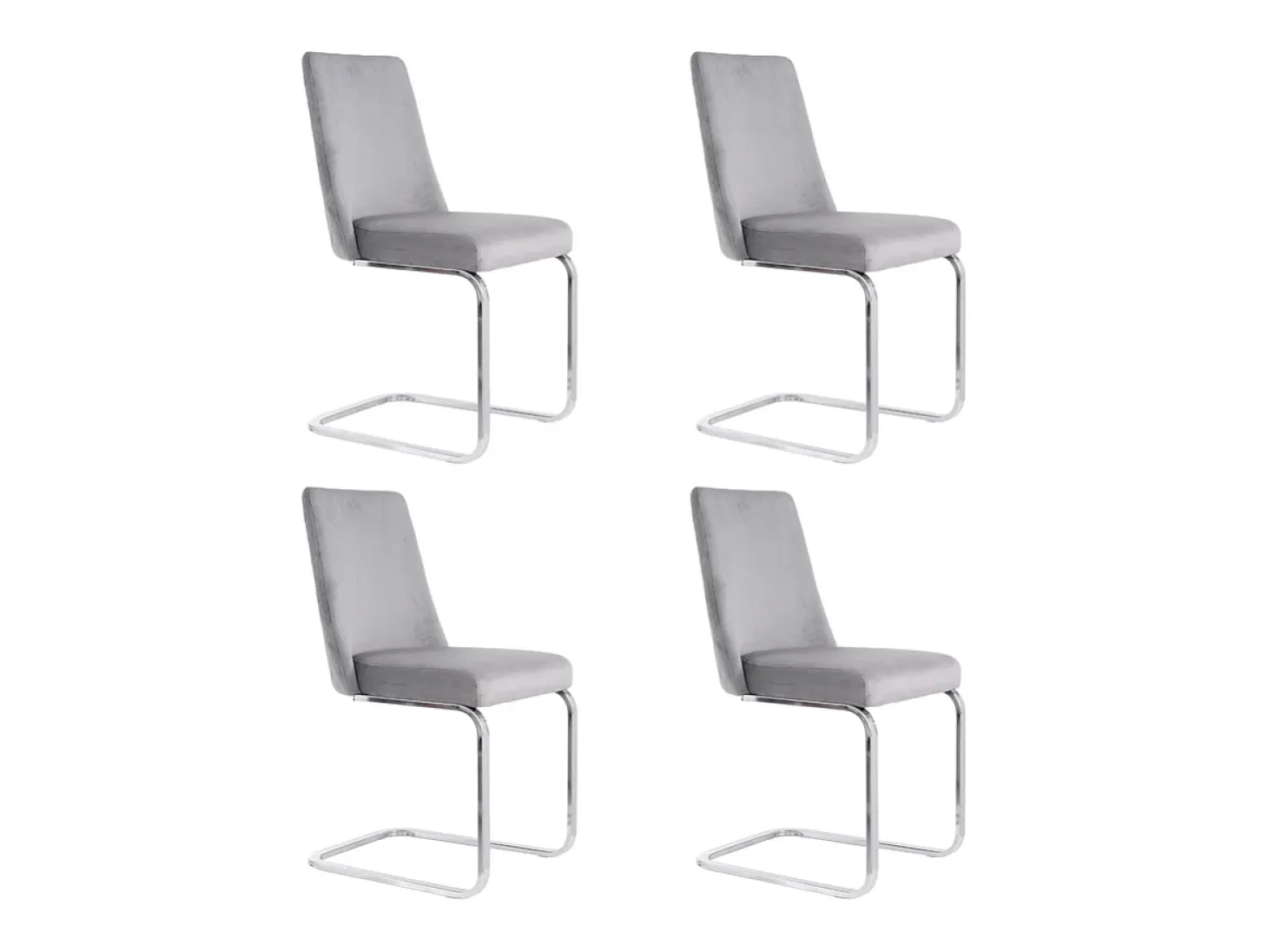 4 sillas cantilever en terciopelo y metal plateado - Diseño diamante - Carga máx. 150 kg - 55x45x87 cm - Gris
