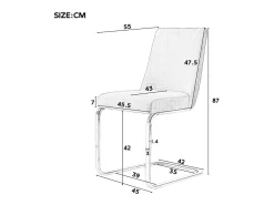 4 sillas cantilever en terciopelo y metal plateado - Diseño diamante - Carga máx. 150 kg - 55x45x87 cm - Gris