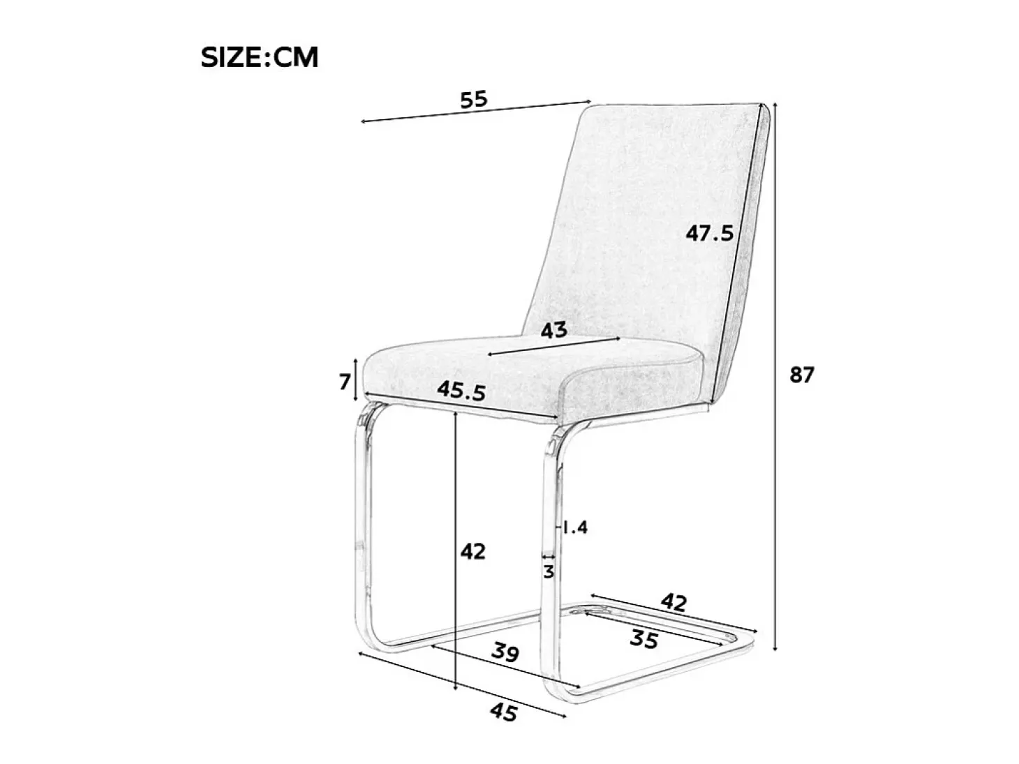4 sillas cantilever en terciopelo y metal plateado - Diseño diamante - Carga máx. 150 kg - 55x45x87 cm - Gris
