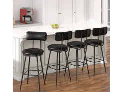 4 sillas de mostrador negras con respaldo, piel sintética, altura del asiento de 65 cm