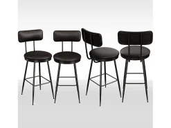 4 sillas de mostrador negras con respaldo, piel sintética, altura del asiento de 65 cm
