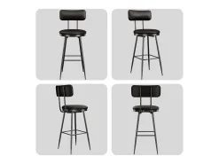 4 sillas de mostrador negras con respaldo, piel sintética, altura del asiento de 65 cm