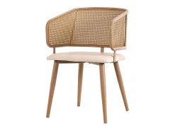 2 sillas en piel PU - Respaldo en ratán y patas metálicas - Carga máx. 150 kg - 47x51x79 cm