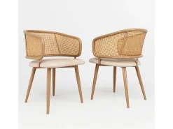 2 sillas en piel PU - Respaldo en ratán y patas metálicas - Carga máx. 150 kg - 47x51x79 cm