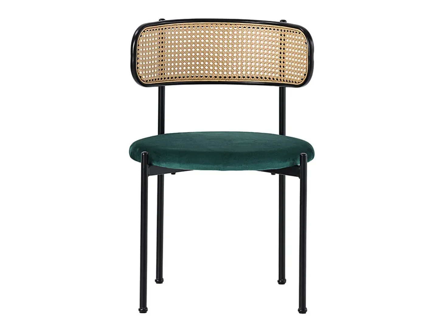 4 sillas en terciopelo y ratán - Patas de metal - Carga máxima 150 kg - 45×40×75 cm - Verde