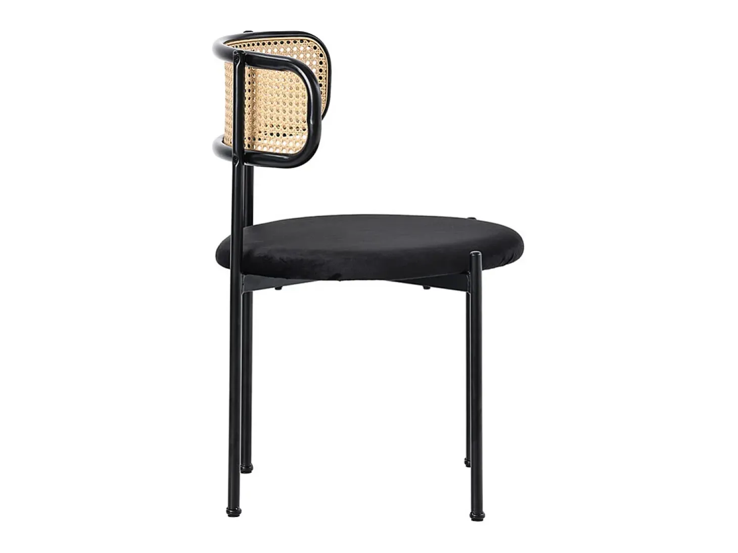 2 sillas en terciopelo y ratán - Patas de metal - Carga máxima 150 kg - 45×40×75 cm - Negro