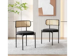2 sillas en terciopelo y ratán - Patas de metal - Carga máxima 150 kg - 45×40×75 cm - Negro