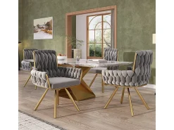 4 sillas giratorias en terciopelo - Con reposabrazos y patas metálicas - Respaldo amplio - Gris - 63x50x87 cm