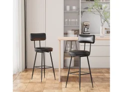 2 sillas negras de mostrador con respaldo, de piel sintética, altura del asiento de 65 cm, para cocina