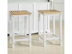 2 x Taburetes de Bar Cuadrado Silla Cocina Madera de Caucho y Pino Blanco FST29-WNx2 SoBuy ES