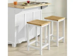 2 x Taburetes de Bar Cuadrado Silla Cocina Madera de Caucho y Pino Blanco FST29-WNx2 SoBuy ES
