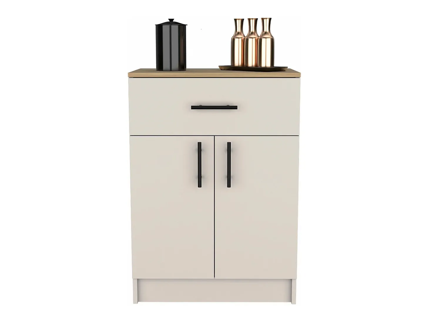 Alacena Mayorca en melamina con 2 puertas , 2 estantes y cajon con rieles metalicos , Blanco / Beige , 85.1 cm X 60 cm X 40.5 cm