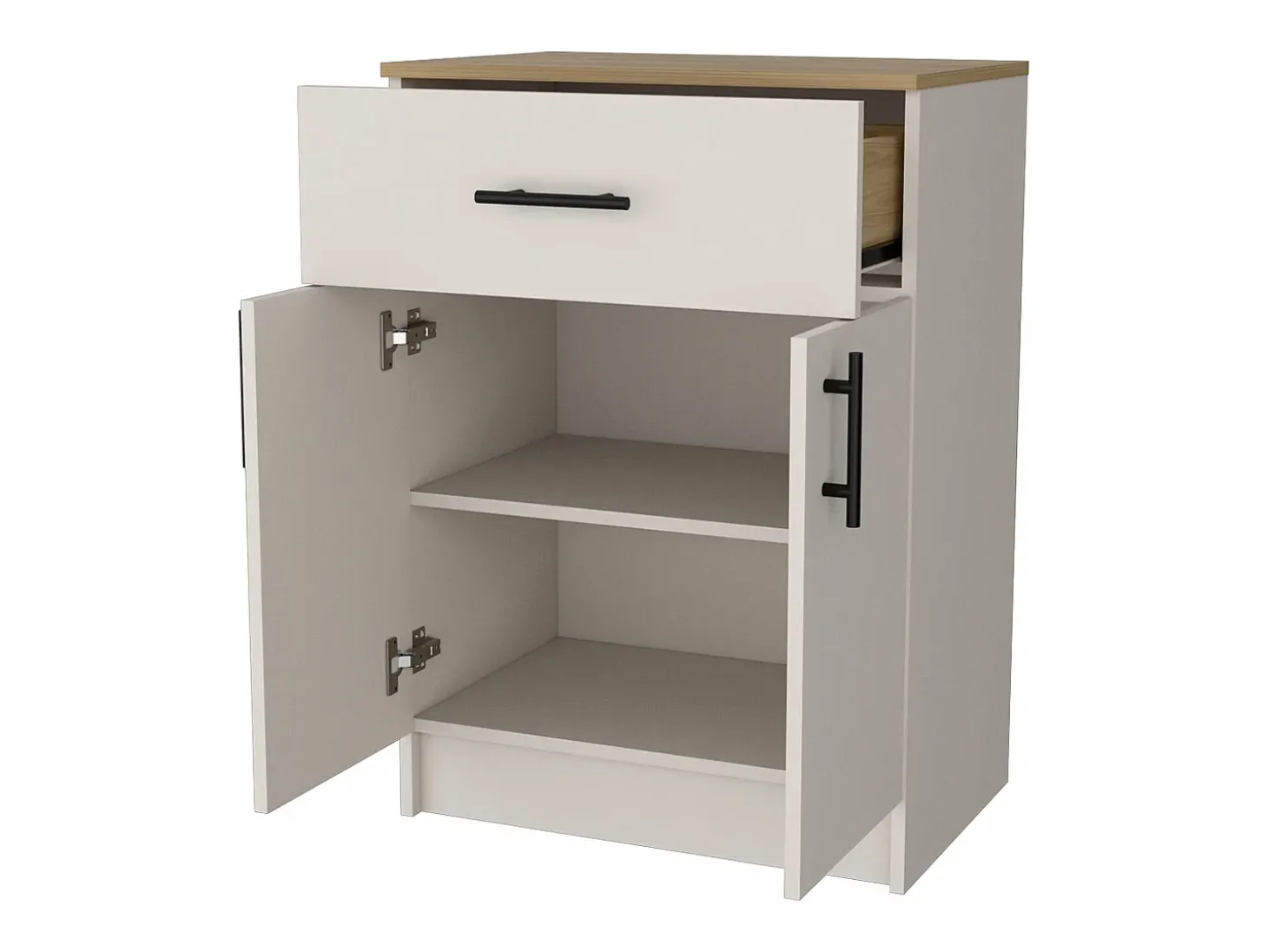 Alacena Mayorca en melamina con 2 puertas , 2 estantes y cajon con rieles metalicos , Blanco / Beige , 85.1 cm X 60 cm X 40.5 cm