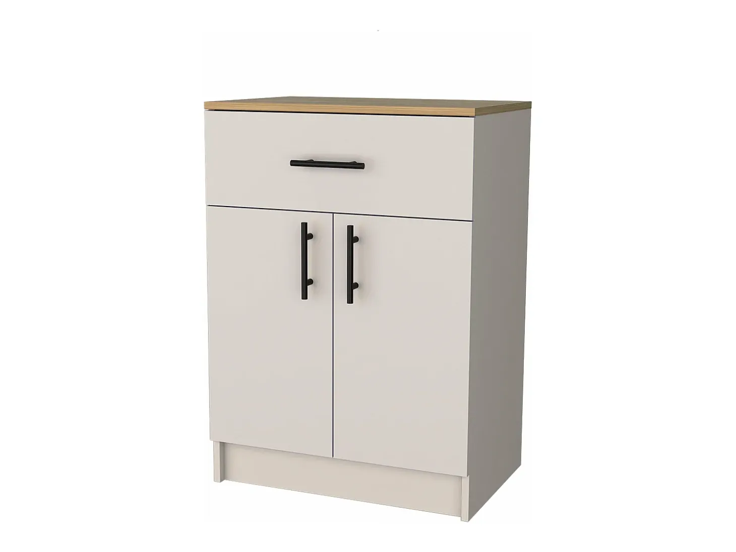 Alacena Mayorca en melamina con 2 puertas , 2 estantes y cajon con rieles metalicos , Blanco / Beige , 85.1 cm X 60 cm X 40.5 cm