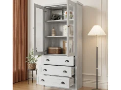 Alacena moderna - 80 x 34 x 171 cm - con 2 puertas de cristal + 3 cajones - aglomerado - natural claro