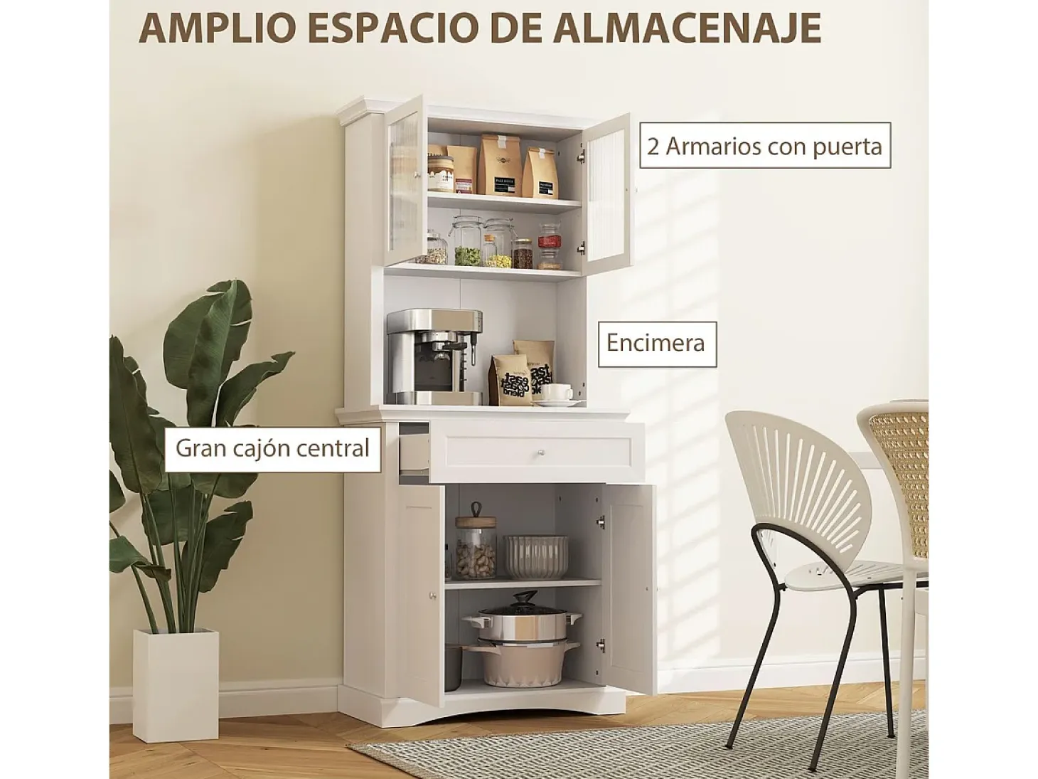Alacena Valdena Homcom 1 cajón + 4 puertas blanco 180x79x40 cm