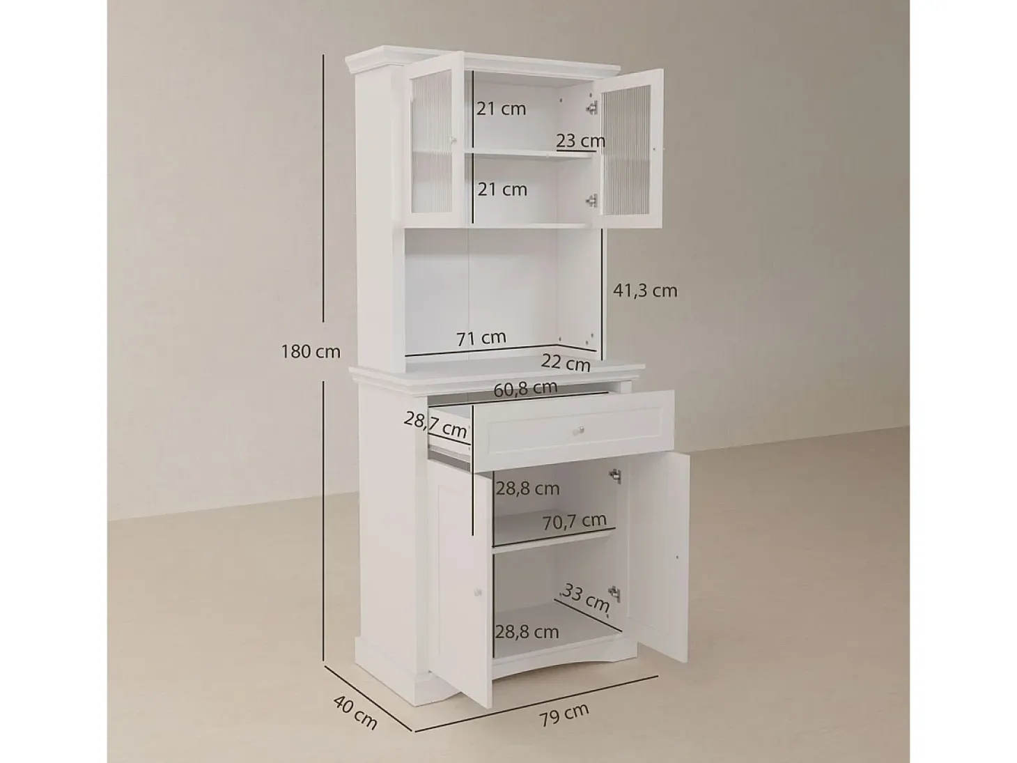 Alacena Valdena Homcom 1 cajón + 4 puertas blanco 180x79x40 cm