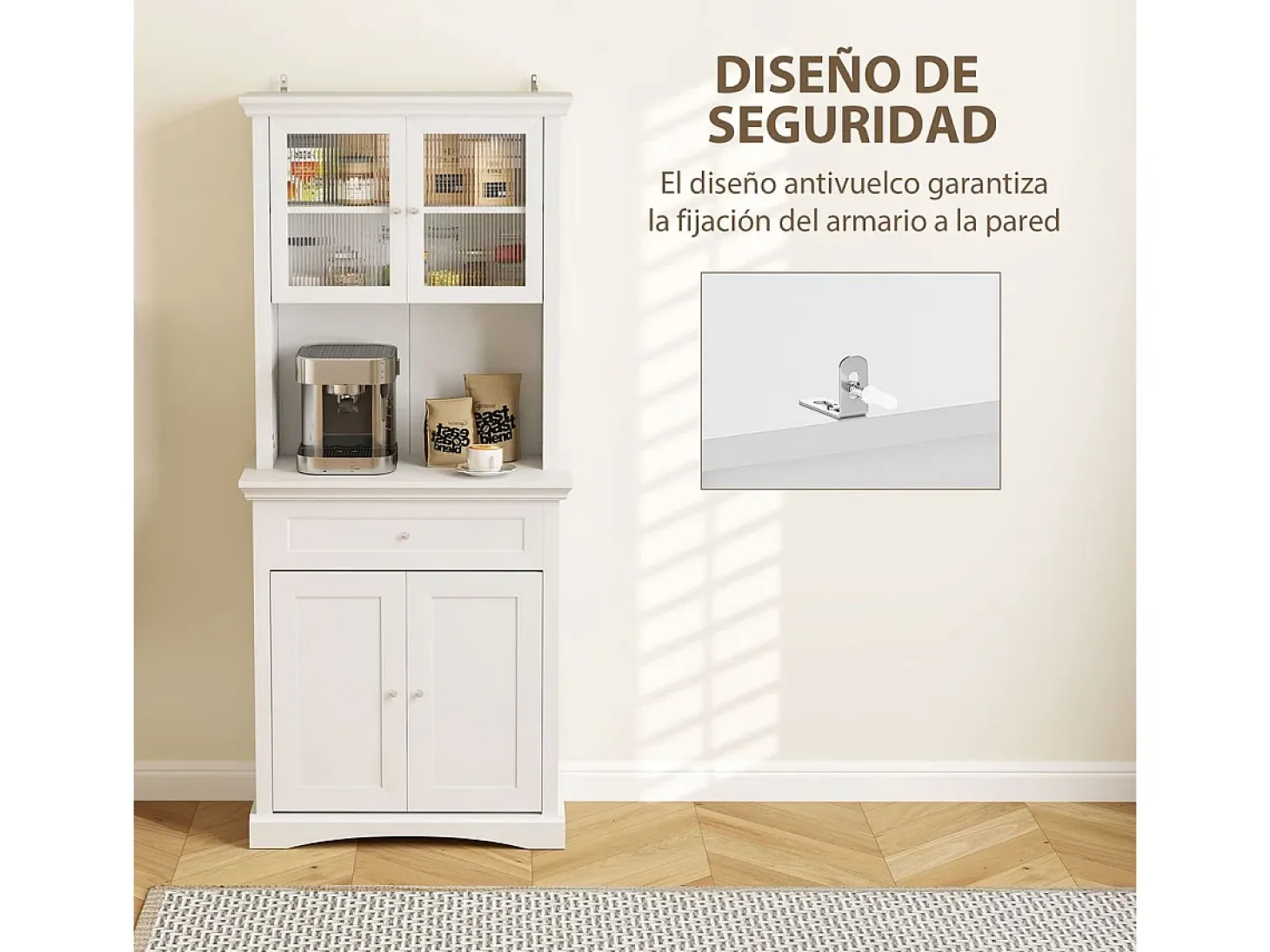 Alacena Valdena Homcom 1 cajón + 4 puertas blanco 180x79x40 cm