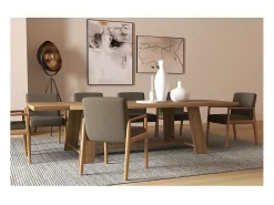 ALBAN-Sillón de mesa, tela marrón y fresno natural (x2)