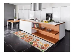Alfombra de cocina - dibujos con flores - multicolor - 52 x 100 cm - RICCI