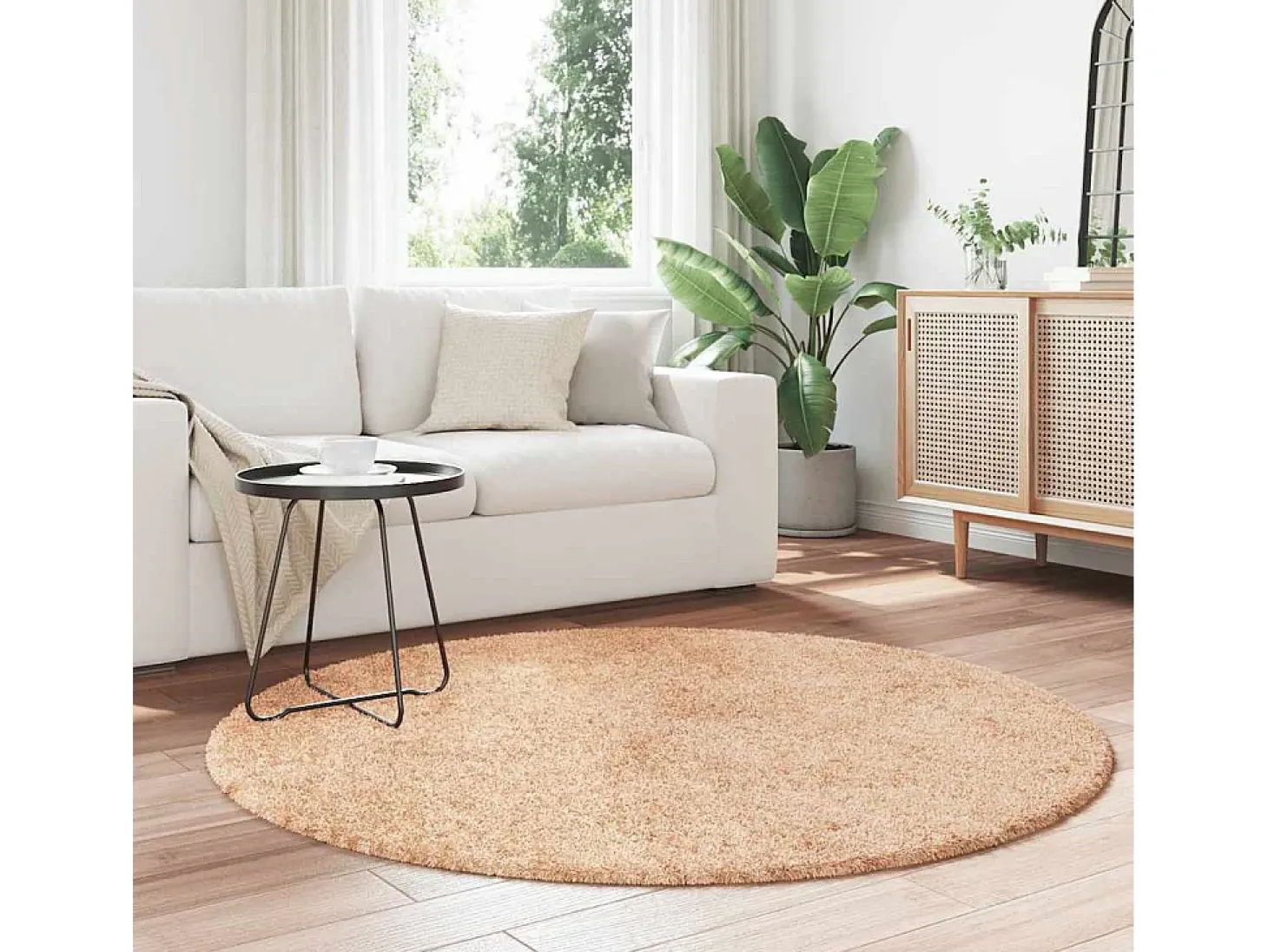 Alfombra de pelo largo beige NAVARRA 160x160 cm poliéster