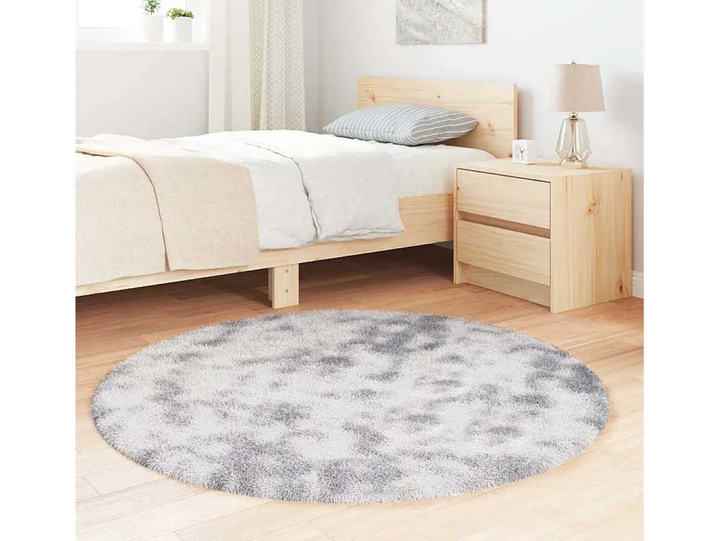 Alfombra de pelo largo gris plata NAVARRA 120x120 cm