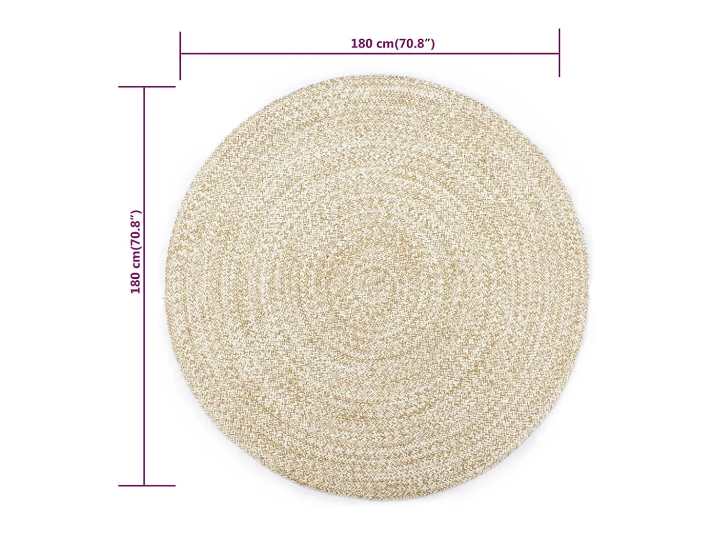 Alfombra de yute hecha a mano blanca y marrón 180 cm