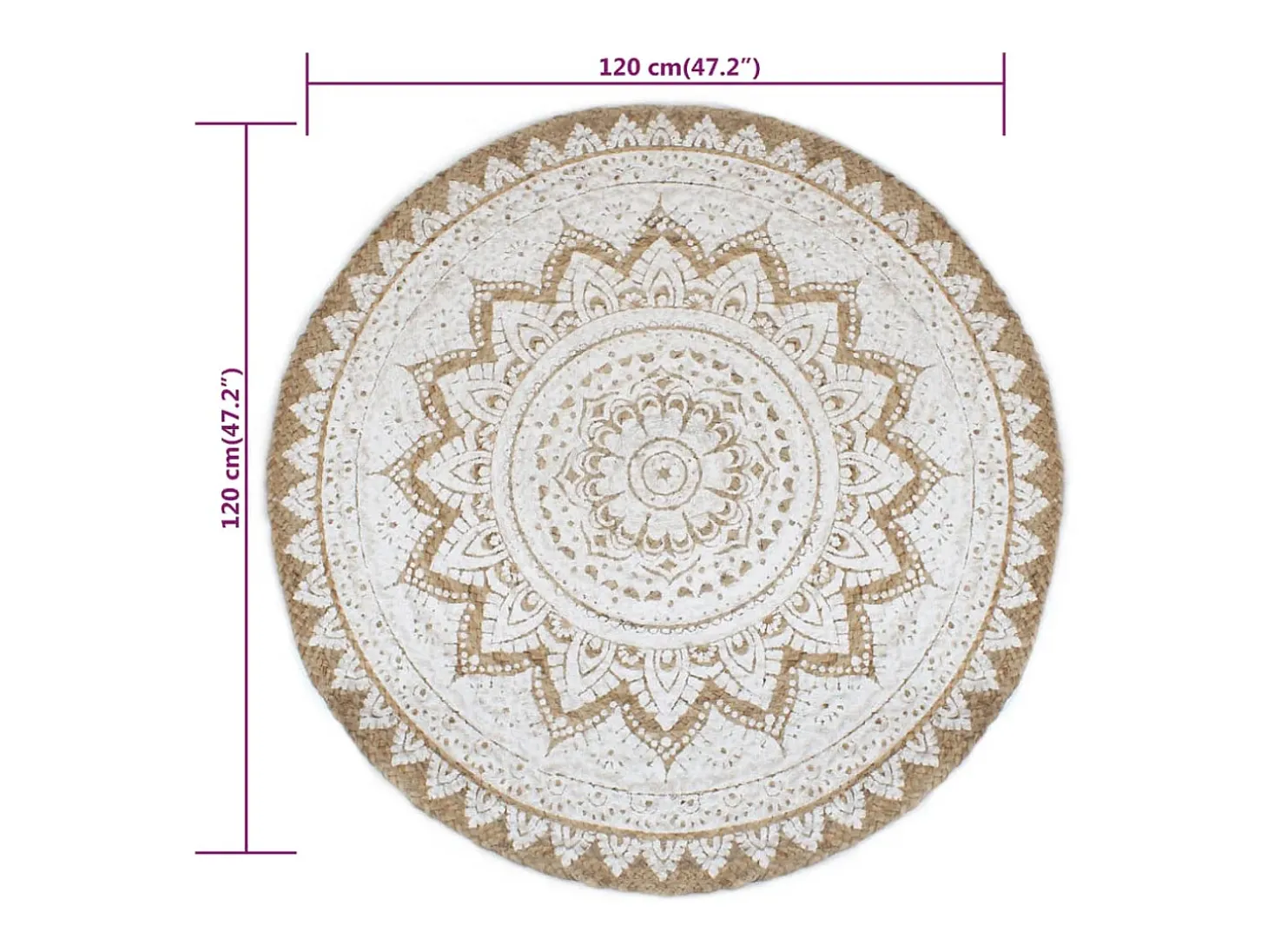 Alfombra de yute trenzado estampada redonda de 120 cm