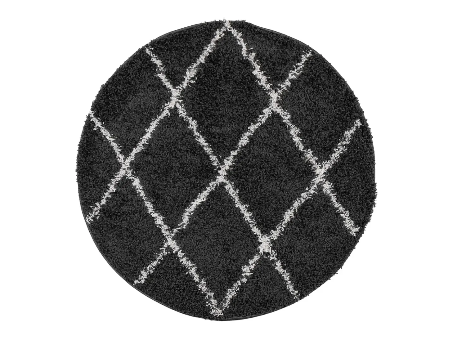 Alfombra moderna de pelo largo en color negro y crema, Ø 80 cm