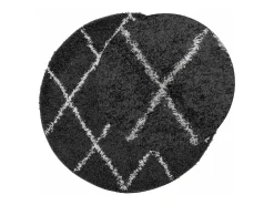 Alfombra moderna de pelo largo en color negro y crema, Ø 80 cm