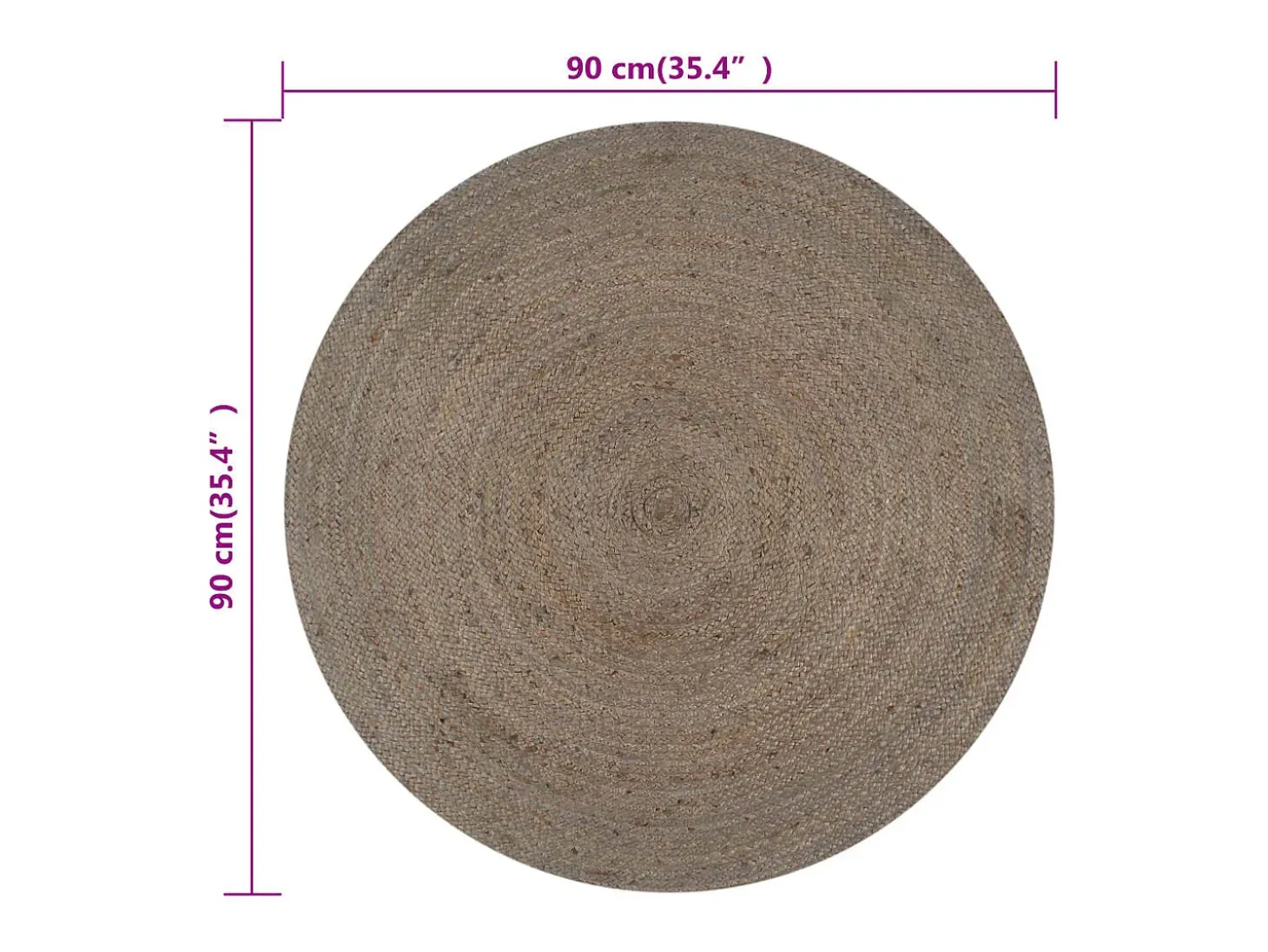 Alfombra redonda de yute hecha a mano, 90 cm, color gris