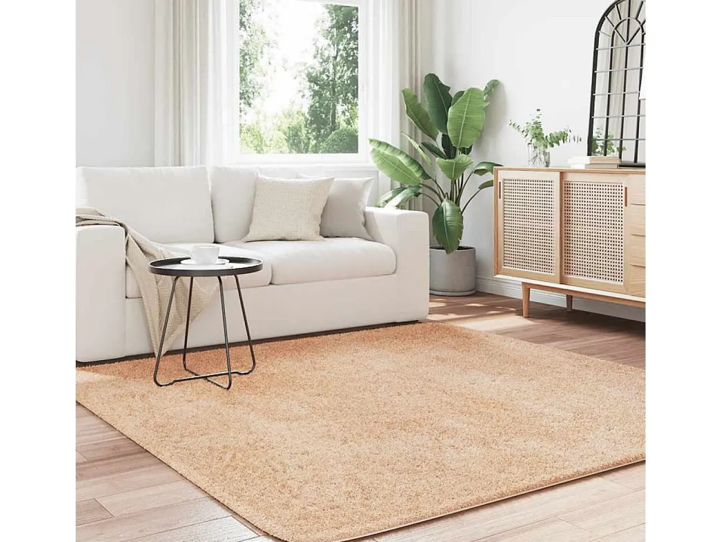 Alfombra shaggy de pelo largo NAVARRA beige 200x200 cm poliéster