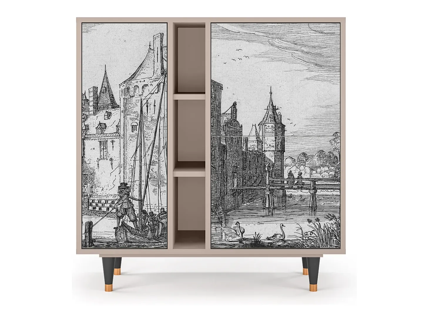 Aparador - 94х96х41 cm - BS5 - Castle with Bridge, Latte