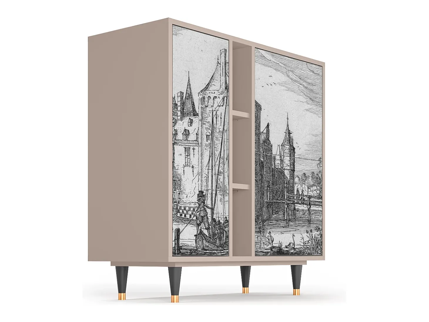 Aparador - 94х96х41 cm - BS5 - Castle with Bridge, Latte