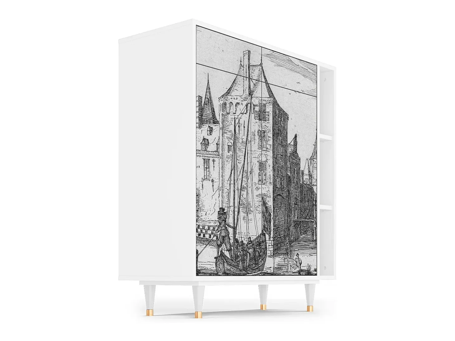Aparador - 96х110х41 cm - BS6 - Castle with Bridge, Blanco