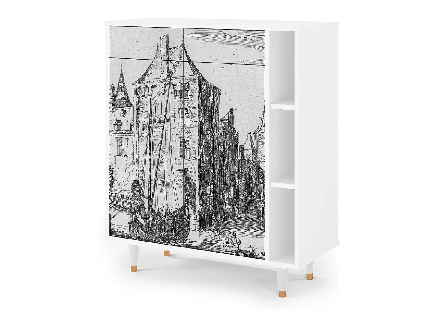 Aparador - 96х110х41 cm - BS6 - Castle with Bridge, Blanco