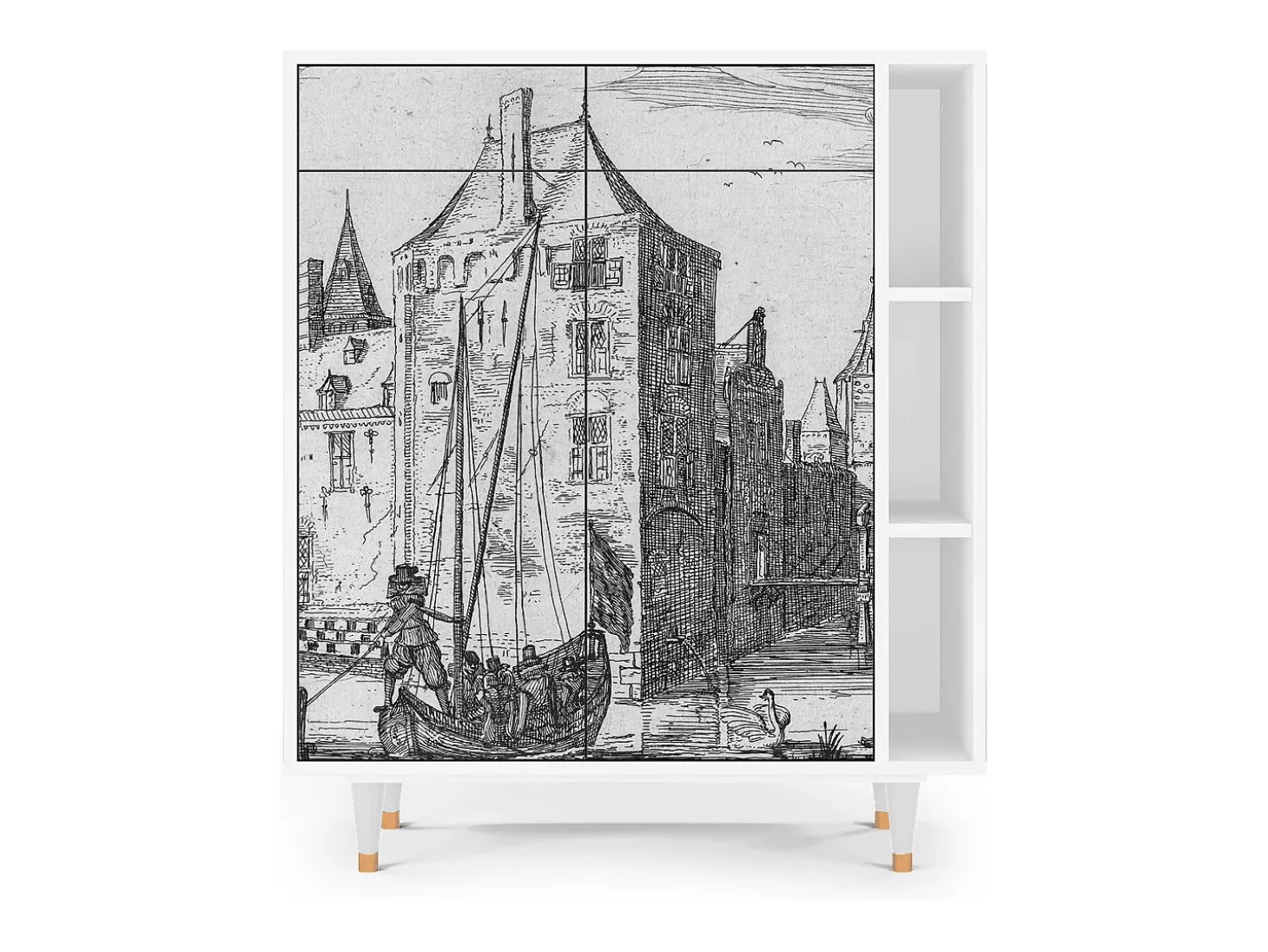 Aparador - 96х110х41 cm - BS6 - Castle with Bridge, Blanco