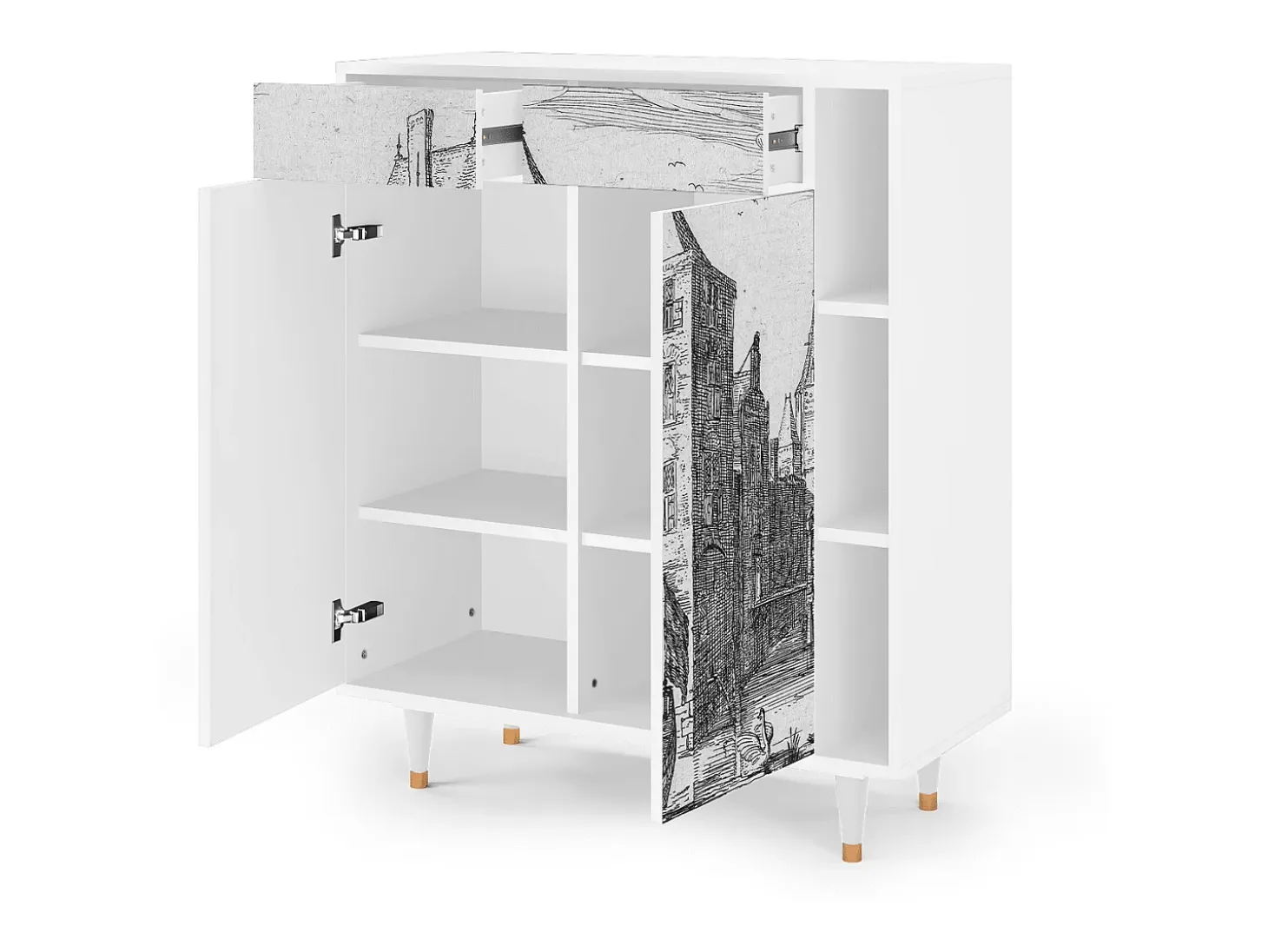 Aparador - 96х110х41 cm - BS6 - Castle with Bridge, Blanco