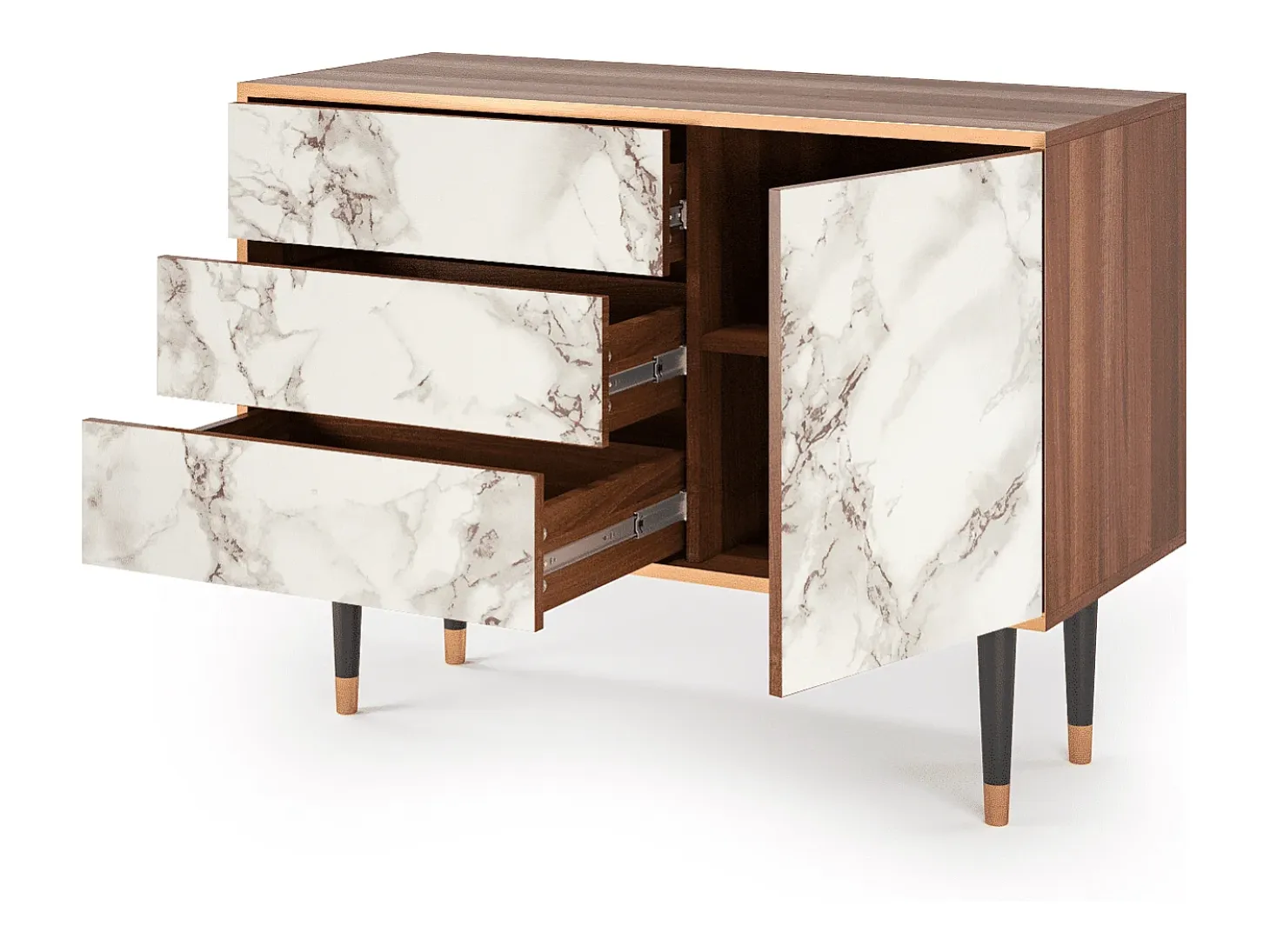 Aparador - 115х84х41 cm - S3 - Milk Marble, Nogal
